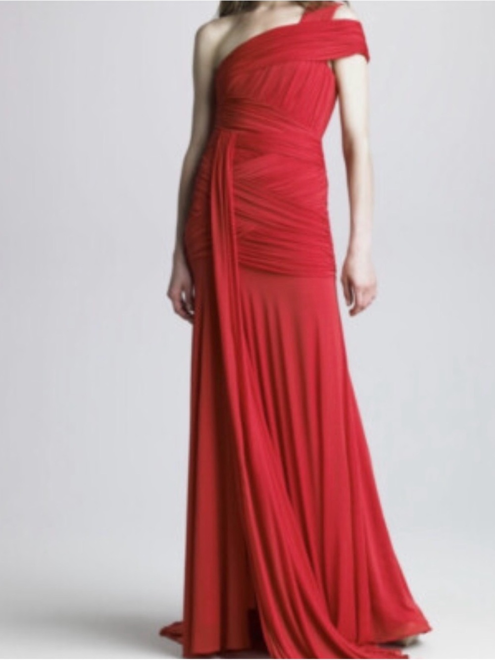 Halston Heritage Red One-Shouldered Draped Bandage Gown S